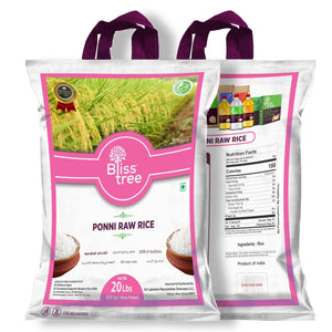 ponni raw rice - semi-polished, from manachanallur, tamilnadu - 20lb